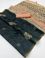 Resonant Black Printed Cotton Silk Saree With Adoring Blouse Piece
