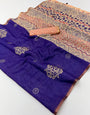 Mesmeric Royal Purple Printed Cotton Silk Saree With Gossamer Blouse Piece