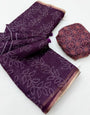 Arresting Purple Printed Cotton Silk Saree With Panoply Blouse Piece