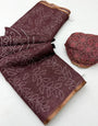 Imbrication Brown Printed Cotton Silk Saree With Ineffable Blouse Piece
