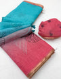 Dissemble Sky and Pink Printed Cotton Silk Saree With Sonorous Blouse Piece