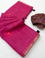 Impressive Dark Pink Printed Cotton Silk Saree With Glamorous Blouse Piece