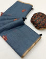 Redolent Grey Printed Cotton Silk Saree With Gorgeous Blouse Piece