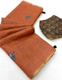 Girlish Orange Printed Cotton Silk Saree With Woebegone Blouse Piece