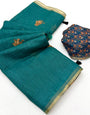 Bewitching Rama Printed Cotton Silk Saree With Improbable Blouse Piece