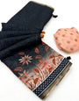 Exceptional Black Printed Cotton Silk Saree With Nectarous Blouse Piece
