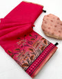 Staggering Dark Pink Printed Cotton Silk Saree With Captivating Blouse Piece