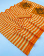 Glamorous Orange Printed Cotton Silk Saree With Deserving Blouse Piece