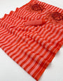 Pleasant Red Printed Cotton Silk Saree With Desirable Blouse Piece