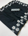 Moiety Black Printed Cotton Silk Saree With Magnificat Blouse Piece