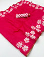 Breathtaking Dark Pink Printed Cotton Silk Saree With Wonderful Blouse Piece