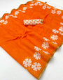Sophisticated Orange Printed Cotton Silk Saree With Energetic Blouse Piece