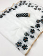Engrossing Off White Printed Cotton Silk Saree With Redolent Blouse Piece