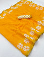 Sonorous Yellow Printed Cotton Silk Saree With Adorning Blouse Piece