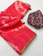 Breathtaking Pink Printed Cotton Silk Saree With Piquant Blouse Piece