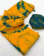 Flaunt Yellow Printed Cotton Silk Saree With Fantabulous Blouse Piece