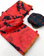 Intricate Red Printed Cotton Silk Saree With Pleasant Blouse Piece