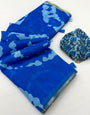Innovative Royal Blue Printed Cotton Silk Saree With Mellifluous Blouse Piece