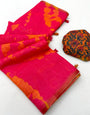 Blooming Dark Pink Printed Cotton Silk Saree With Wonderful Blouse Piece