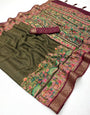 Outstanding Mehndi Printed Viscose Silk Saree With Desultory Blouse Piece