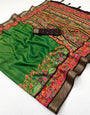 Sizzling Dark Green Printed Viscose Silk Saree With Ephemeral Blouse Piece