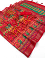 Dalliance Red Printed Viscose Silk Saree With Ethnic Blouse Piece