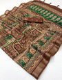 Efflorescence Brown Printed Viscose Silk Saree With Amazing Blouse Piece