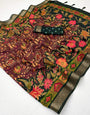 Alluring Wine Printed Viscose Silk Saree With Trendy Blouse Piece