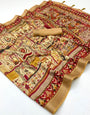 Incredible Beige Printed Viscose Silk Saree With Engaging Blouse Piece