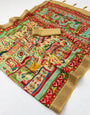 Delightful Beige Printed Viscose Silk Saree With Ornate Blouse Piece
