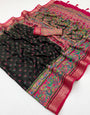 Mesmerising Black Printed Viscose Silk Saree With Pulsating Blouse Piece