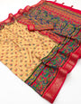 Desuetude Beige Printed Viscose Silk Saree With Exceptional Blouse Piece