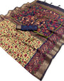 Unequalled Beige Printed Viscose Silk Saree With Gratifying Blouse Piece