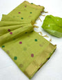 Forbearance Green Pure Munga Cotton Silk Saree With Fugacious Blouse Piece