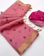 Tantalizing Pink Pure Munga Cotton Silk Saree With Glowing Blouse Piece