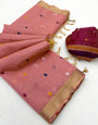 Vestigial Pink Pure Munga Cotton Silk Saree With Grandiose Blouse Piece