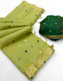 Palimpsest Green Pure Munga Cotton Silk Saree With Supernal Blouse Piece