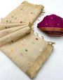 Comely Beige Pure Munga Cotton Silk Saree With Hypnotic Blouse Piece