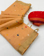 Luxuriant Peach Pure Munga Cotton Silk Saree With Demure Blouse Piece