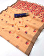 Chatoyant Peach Pure Munga Cotton Silk Saree With Ailurophile Blouse Piece
