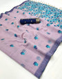 Sumptuous Lavender Pure Munga Cotton Silk Saree With Admirable Blouse Piece