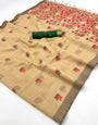 Surpassing Beige Pure Munga Cotton Silk Saree With Lovely Blouse Piece