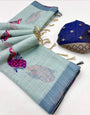 Cynosure Sky Pure Munga Cotton Silk Saree With Nebula Blouse Piece