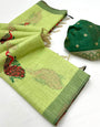 Whimsical Parrot Pure Munga Cotton Silk Saree With Extraordinary Blouse Piece