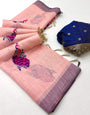 Preferable Pink Pure Munga Cotton Silk Saree With Artistic Blouse Piece