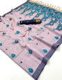 Prominent Lavender Pure Munga Cotton Silk Saree With Efflorescence Blouse Piece
