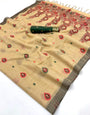 Allure Beige Pure Munga Cotton Silk Saree With Dissemble Blouse Piece