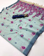 Artistic Sea Green Pure Munga Cotton Silk Saree With Stunner Blouse Piece