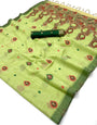 Imaginative Pista Pure Munga Cotton Silk Saree With Phenomenal Blouse Piece