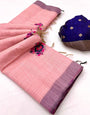 Splendiferous Pink Pure Munga Cotton Silk Saree With Deserving Blouse Piece